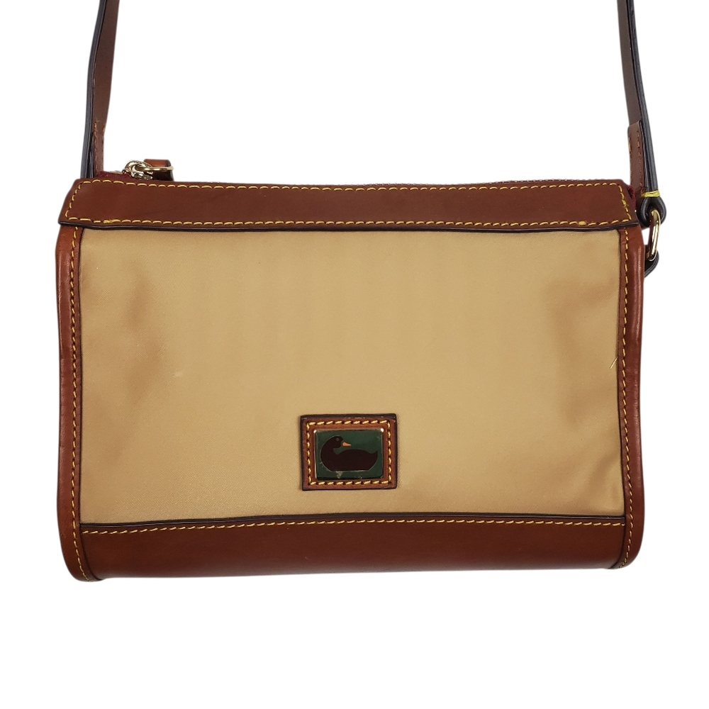 DOONEY & BOURKE Nylon Leather Trim Crossbody Bag Tan Brown Adjustable Strap